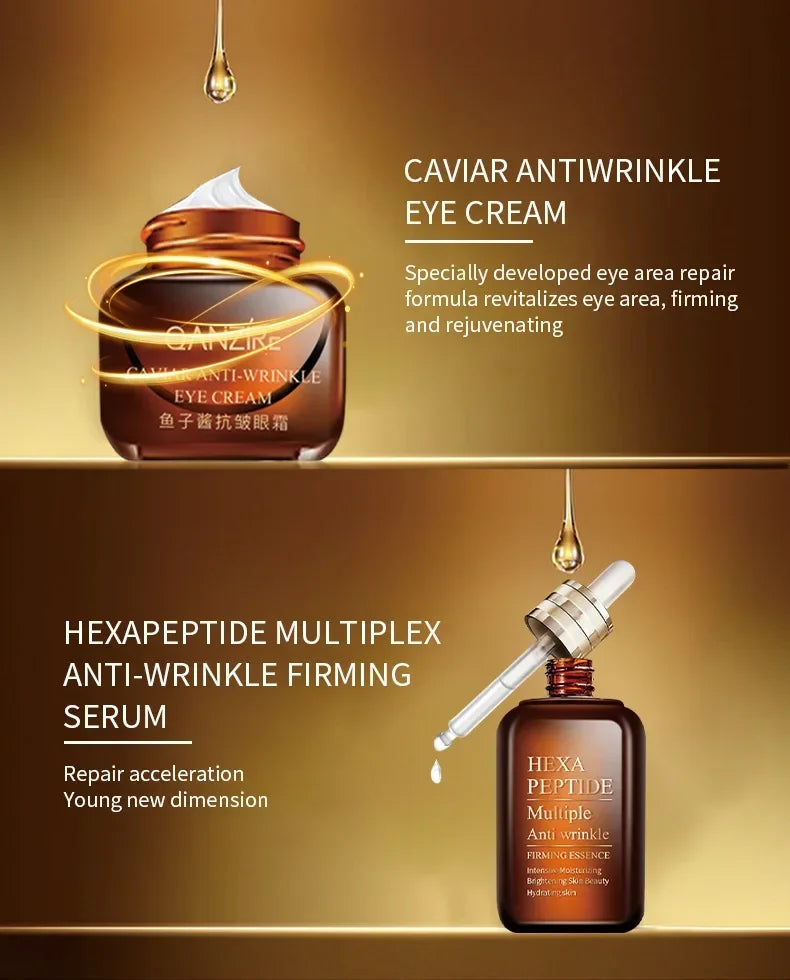 Small Brown Bottle Caviar Eye Cream 50ml Hexapeptide Serum Essence Anti-Wrinkle Face Serum Firming Serum