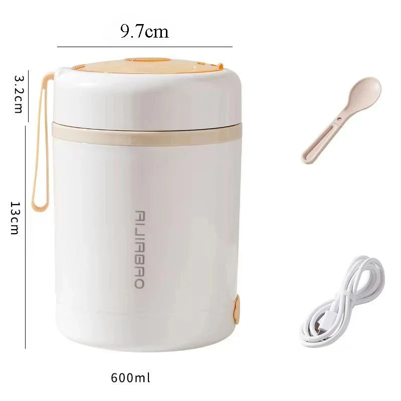 Fiambrera Eléctrica Calefactable USB de 600ML, Portátil para Picnic, Calentador de Leche y Alimentos, Contenedor Calentador de Alimentos de Acero Inoxidable 5V 12V 24V
