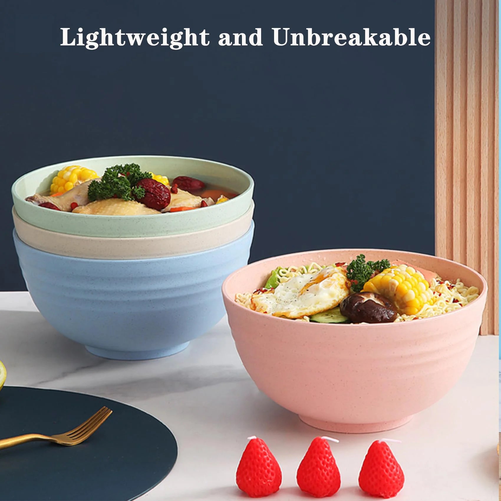 4-Piece Non Fragile Grain Bowl Set - 24 Ounce PP Plastic Bowl for Soup/Rice/Grains - Microwave and Dishwasher Safe