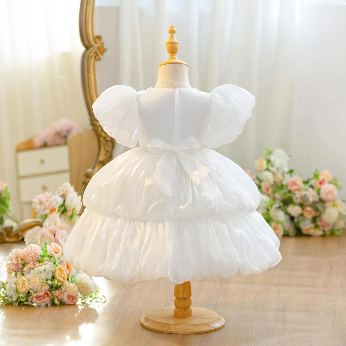 Hetiso Baby Girls Party Dress Puff Sleeve Newborn Birthday Ball Gown Beading Infant Christmas Holiday Frocks 0-2 Years