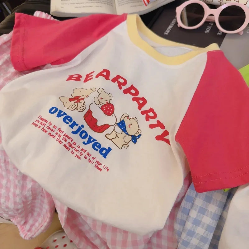Summer New Children'S Cotton Cartoon Printed Short Sleeved T-Shirt Boys And Girls Raglan Sleeves Stylish Casual Tops