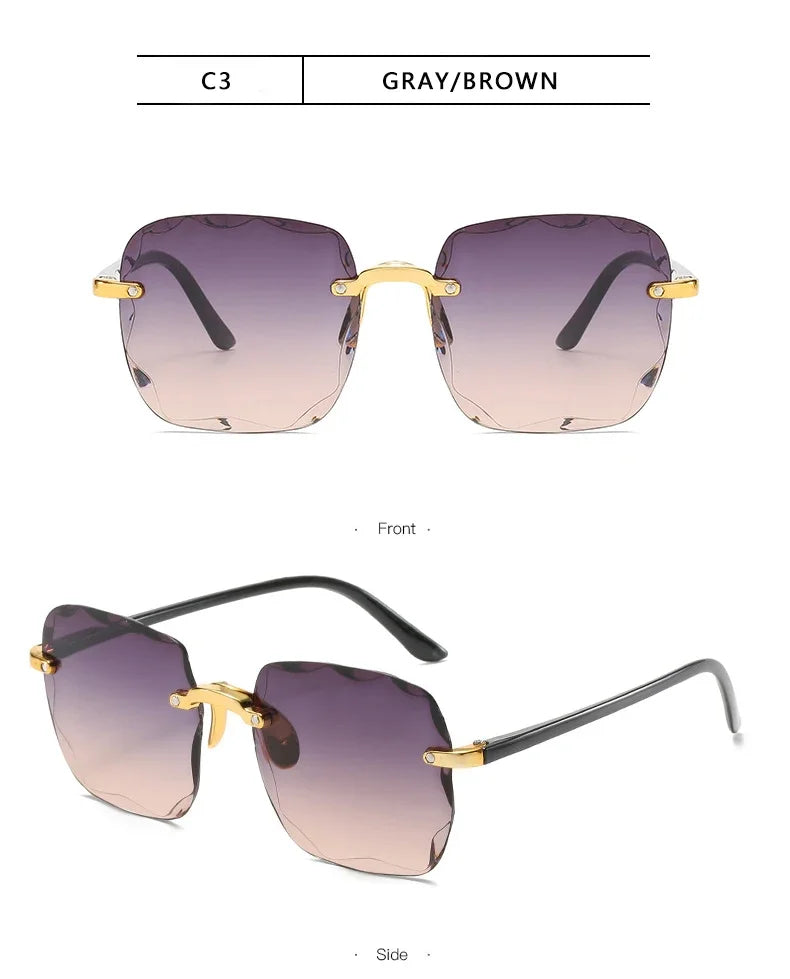Square Rimless Sunglasses Women Luxury Brand Designer Summer Glasses Fashion Sun glasses For Men UV400 Shades Oculos