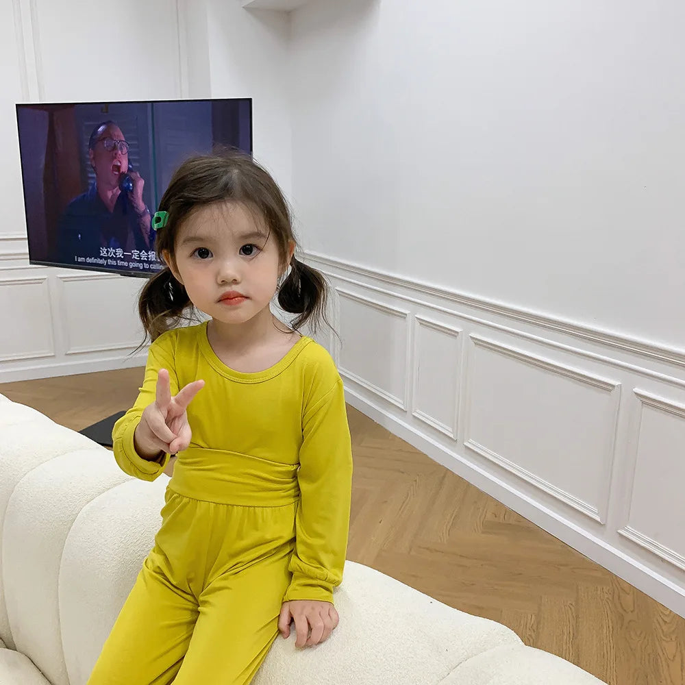 1-8T Toddler Kid Baby Boy Girl Pajamas Set Homewear 2pcs Clothes Set Long Sleeve Top High Waist Pant Suit PJ Outfit