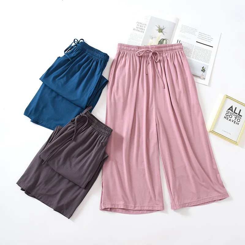 Btsukimi Women's Modal Blend Pajama Pants - Loose Cropped Sleepwear