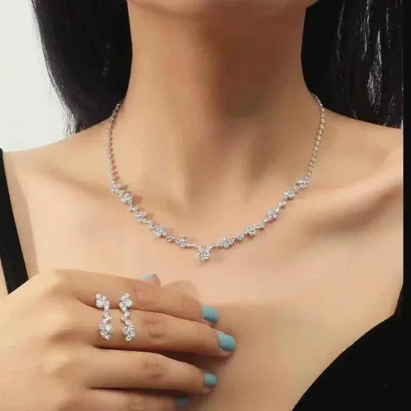 Women'S Fashion Necklace Earrings Set Rhinestone Wedding Accessories Bridal Lady Dangle Earring Pendant Elegant Jewellery Sets