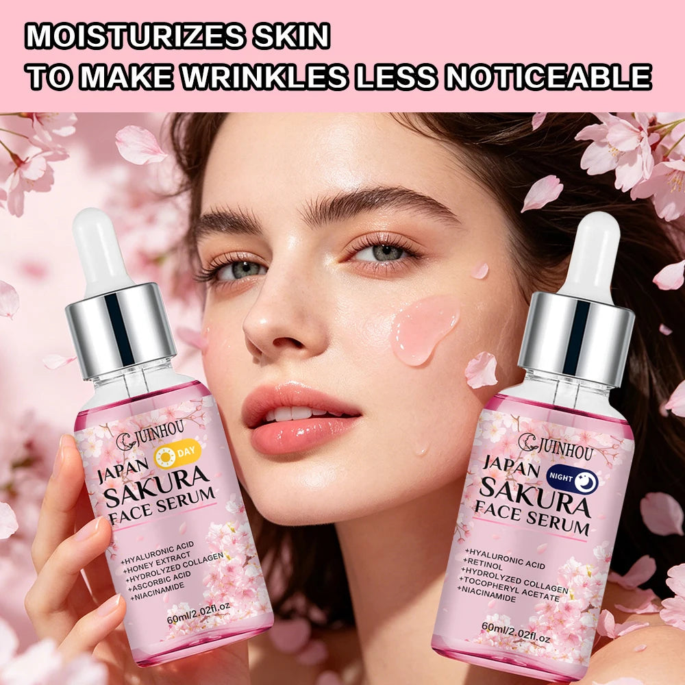JUINHOU 2PCS Sakura Niacinamide Retinol Day&Night Surem Hydrating Moisturizing for Sensitive Skin Anti-Dryness Skin Gentle Formu