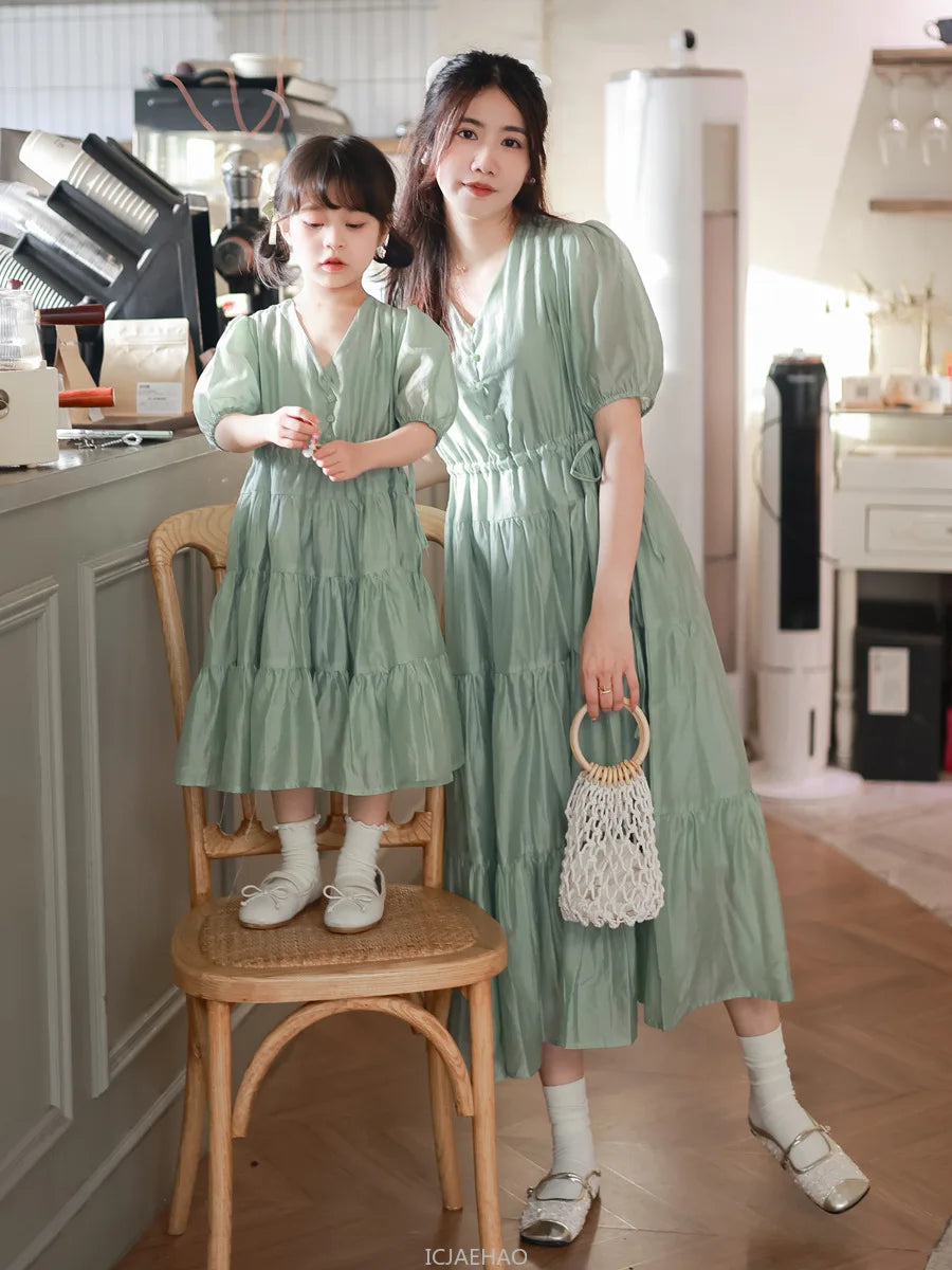Mommy & Me Matching Dresses – White Green