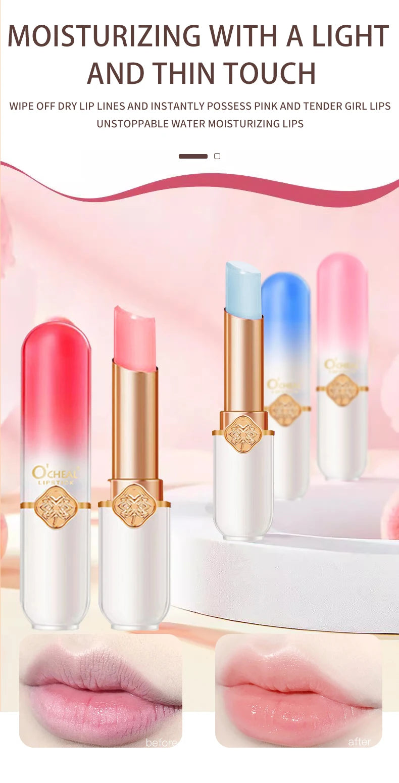 OCHEAL Color Changing Lipstick Fruit Lip Balm Moisturizing Waterproof Long Lasting Moisturizing Lip Balm Temperature Changing