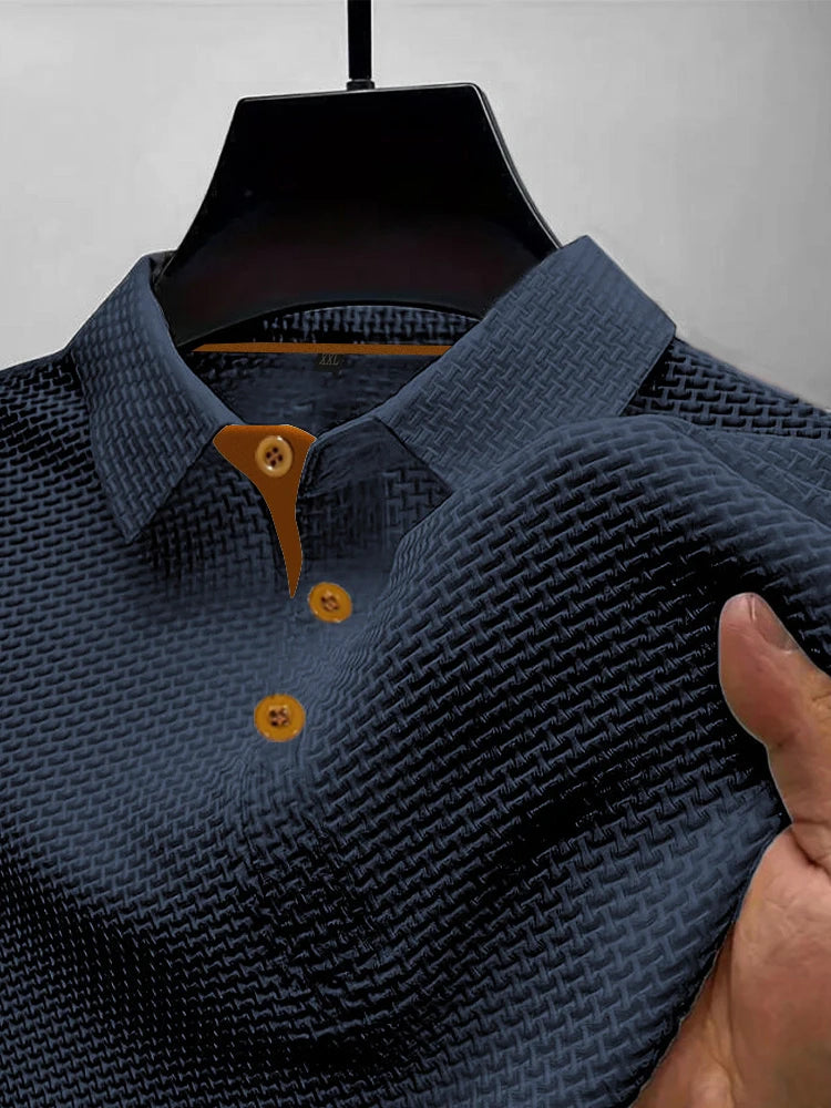 Men's Ice Silk Short-Sleeve Polo Shirt - Casual Knit Button Top