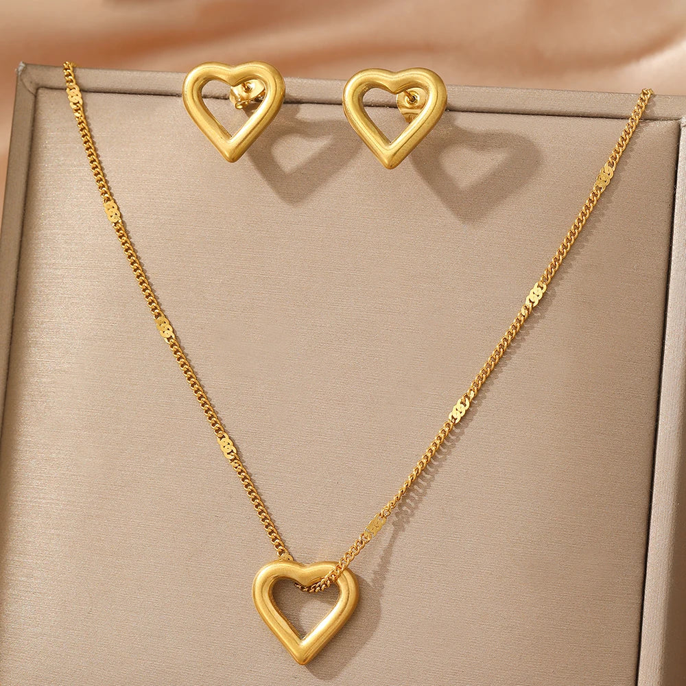 Woiwoi Stainless Steel Jewelry Set Necklace And Earrings With New Romantic Love Pendant Minimalist Women'S'S Jewelry Set