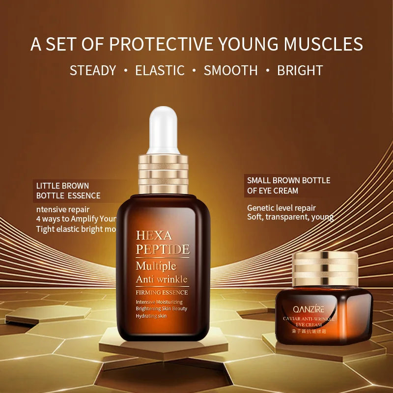 Small Brown Bottle Caviar Eye Cream 50ml Hexapeptide Serum Essence Anti-Wrinkle Face Serum Firming Serum