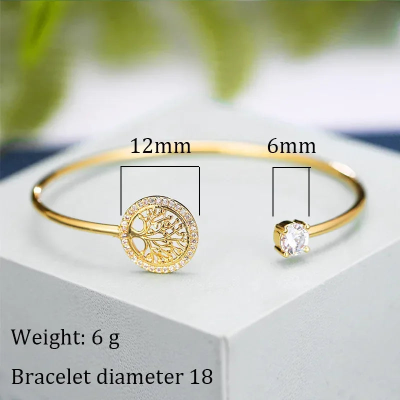 Zircon Tree of Life Open Bangle Bracelet