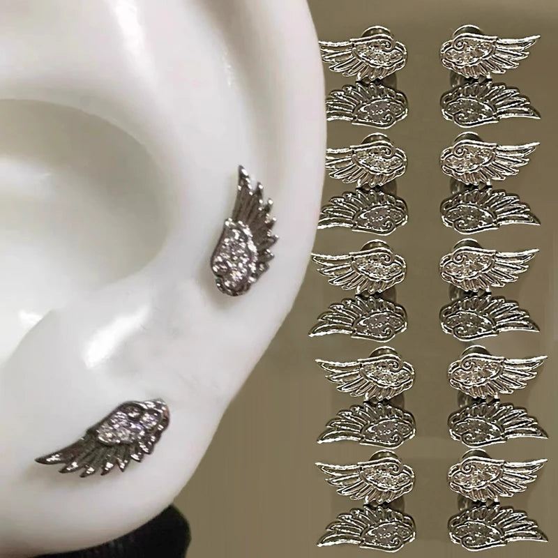 Creative Angel Wings Earrings Stud For Women'S Luxury Zircon Shiny Crystal Cross Silver Color Earrings Studs Fashion Jewelry Gifts