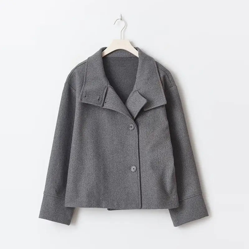Stand Collar Women Winter Woolen Coat 2025 Spring Single Breasted Loose Female Long Sleeve Jacket Office Lady Street Short Coats
