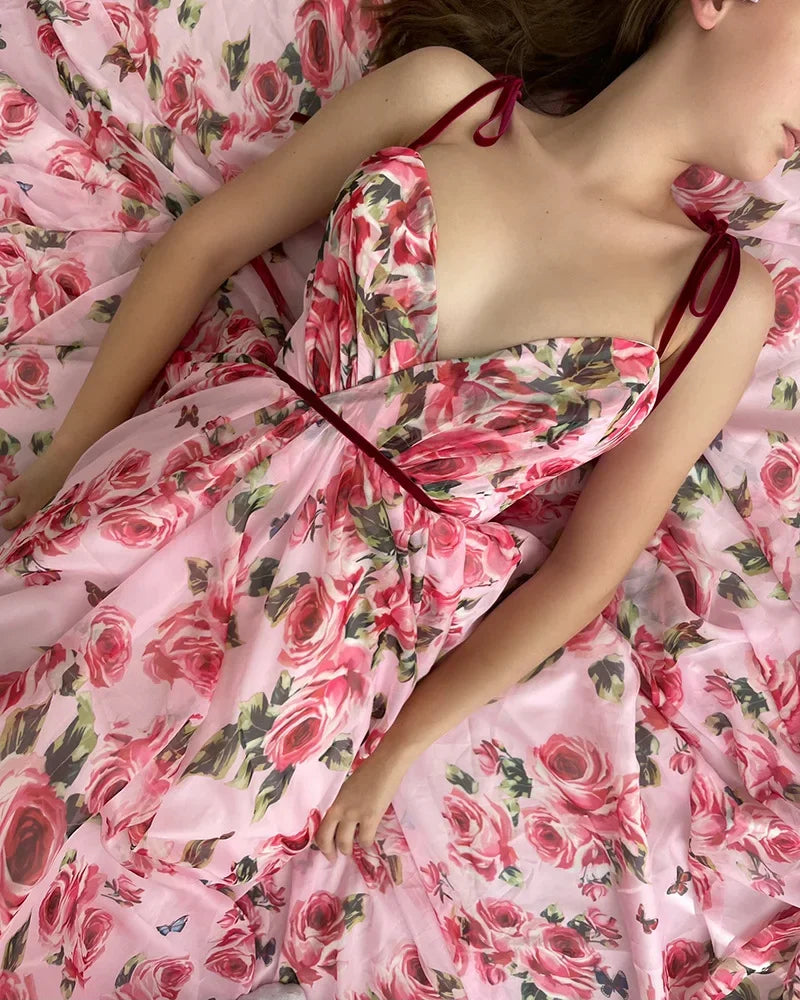 2024 New Vintage Printed Long Dress Sexy Tank Dress Beach Casual Vacation For Women Fashionable Sleeveless Design