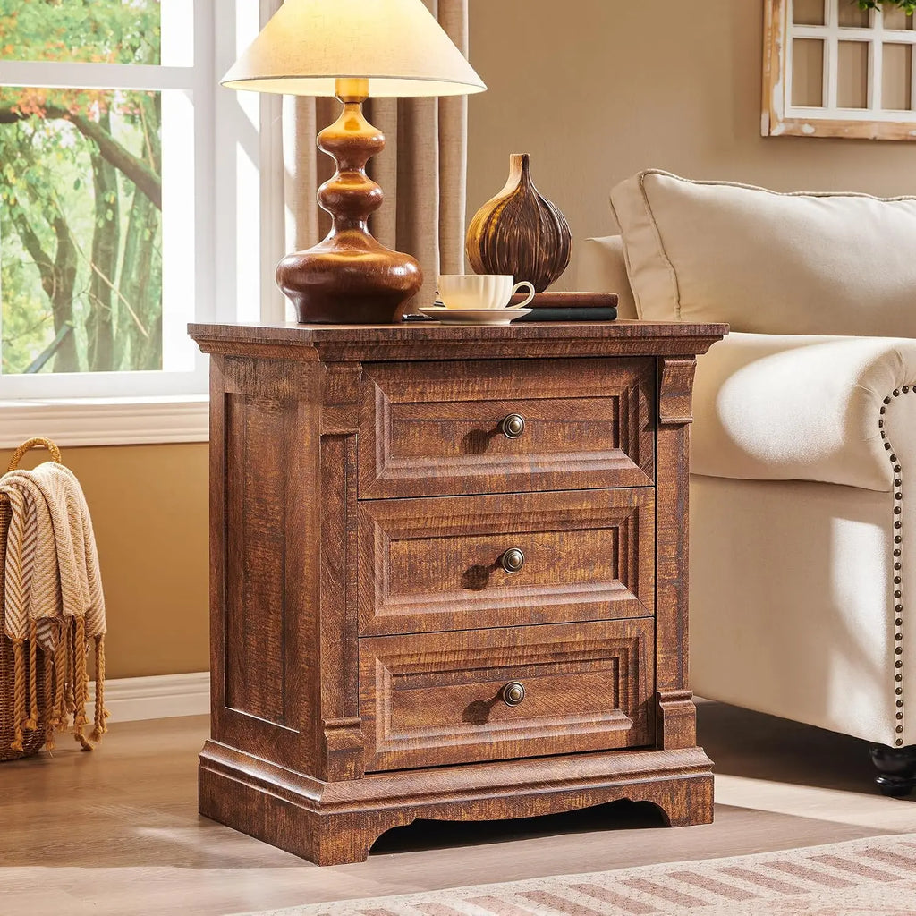 26" Tall Nightstand With Charging Station, 23.6"W End Table W/Roman Column, Customized