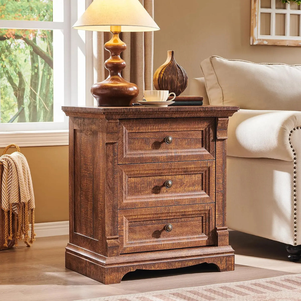 26" Tall Nightstand With Charging Station, 23.6"W End Table W/Roman Column, Customized