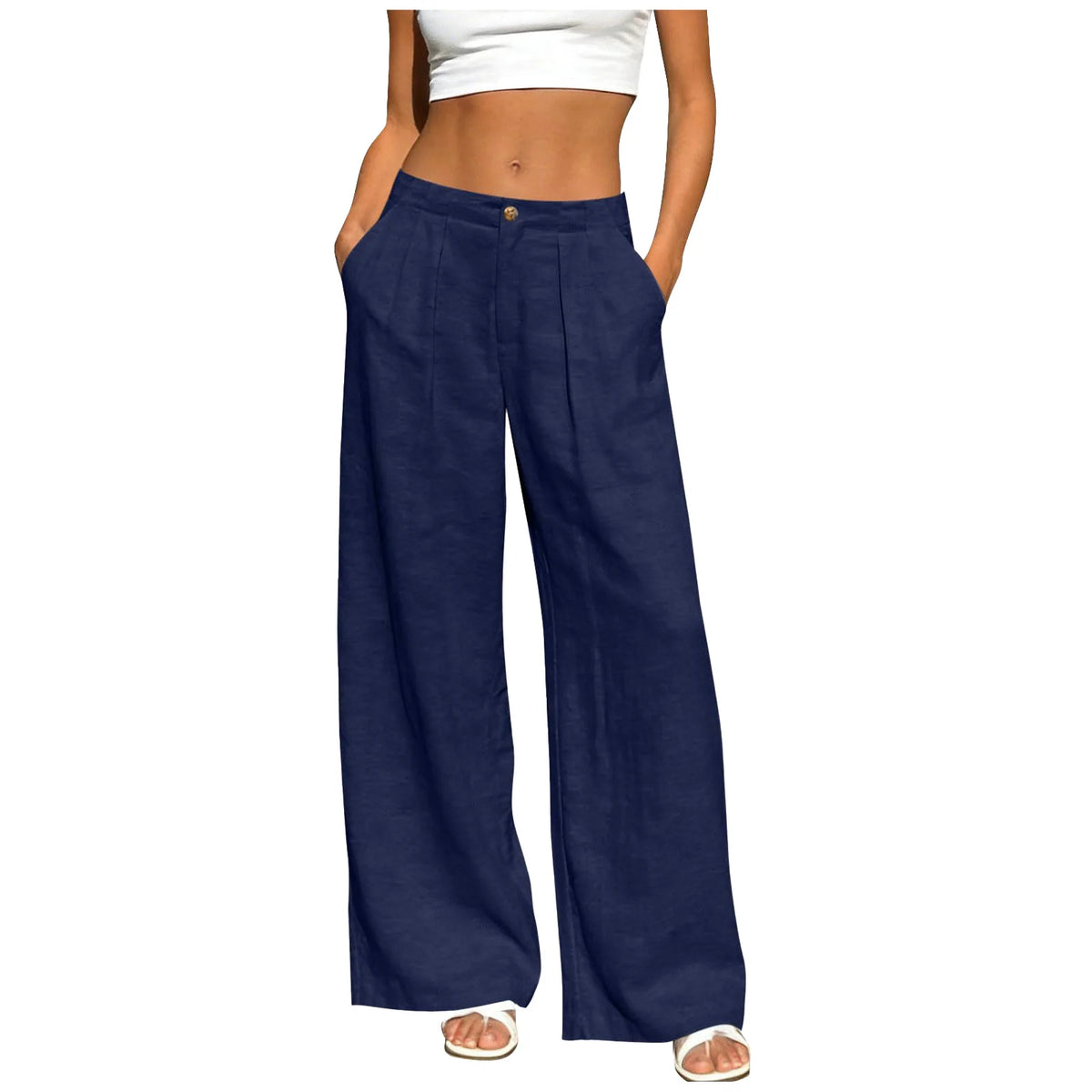 Women's Wide Leg Trousers - Lightweight Solid Casual Pants with Pockets