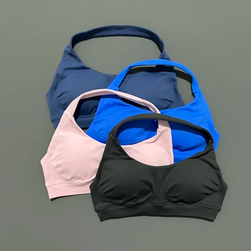 Women Sports Bra Seamless Halter Yoga Clothes Removable Cups Women Workout Clothing Gym Backless Bra Running Workout Tops