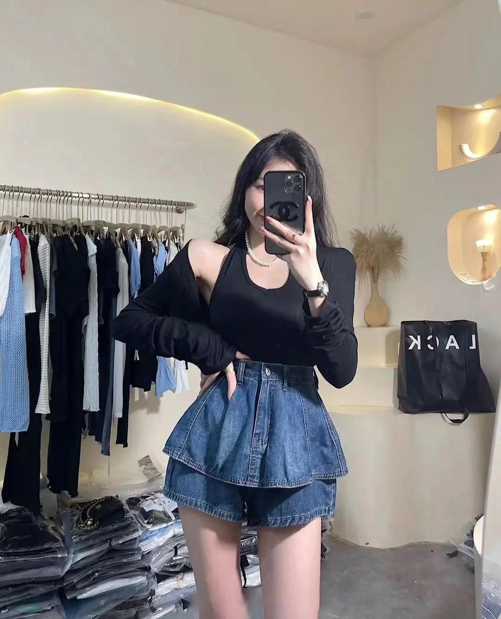 plus Size Retro Denim  Skirt Women's Thin A-Line Cake Skirt Slimming High Waist Jeans Skirt Casual High Waist Skirt