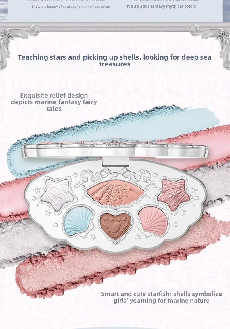 Flowerknows 6 Color Eye Shadow Palette Shell's Jewel Matte Pearl Metallic Glitter Eyeshadow Makeup Long-Wearing for Eyes