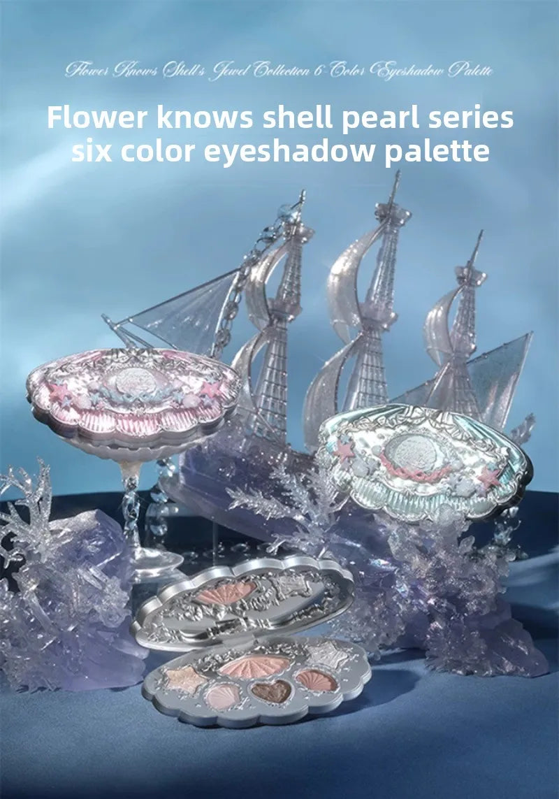 Flowerknows 6 Color Eye Shadow Palette Shell's Jewel Matte Pearl Metallic Glitter Eyeshadow Makeup Long-Wearing for Eyes