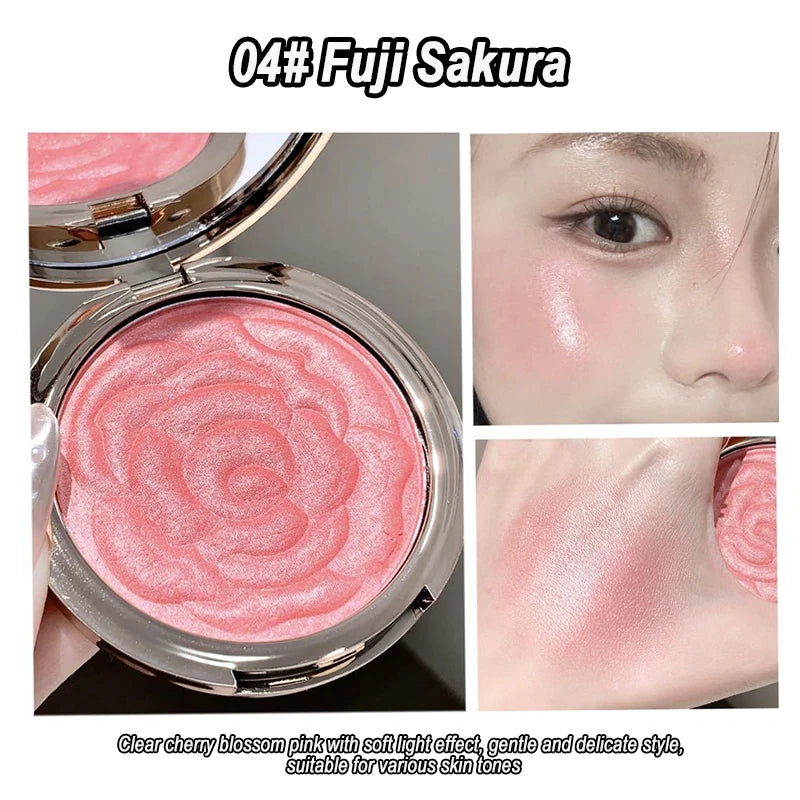 Rose Embossed Blush Powder, Shimmery Finish, Multiple Pink Shades Available, Floral Texture Design, Ideal for Daily Face Makeup