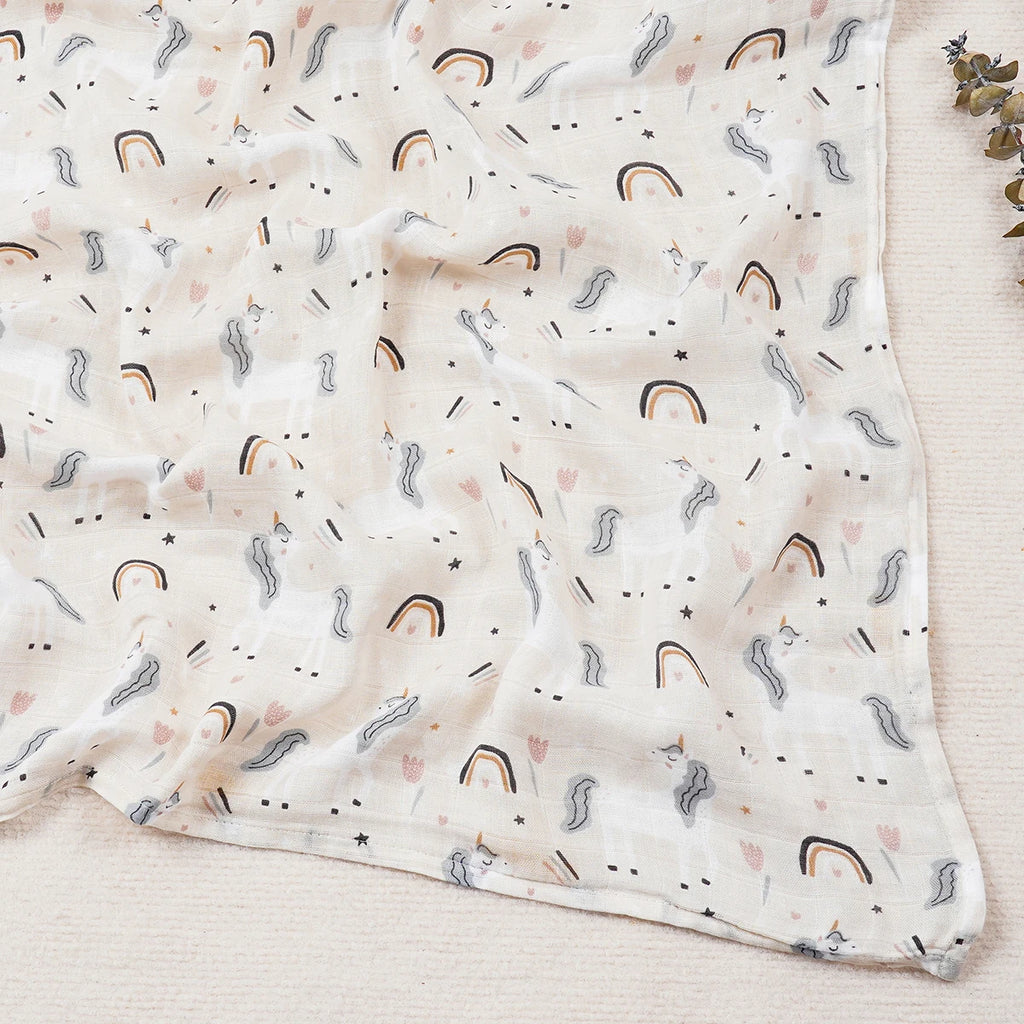 Elinfant Cute Soft Print Baby Towel Wrap 120x110cm Bamboo Cotton Baby Muslin Swaddle Blanket