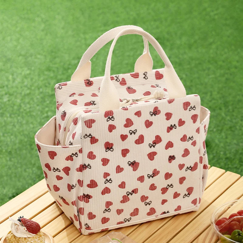 Bolsa de almuerzo de pana con aislamiento térmico, lonchera, bolso de mano, multifuncional, para niños, escuela, enfriador, bolsa de picnic, bolsa de comida