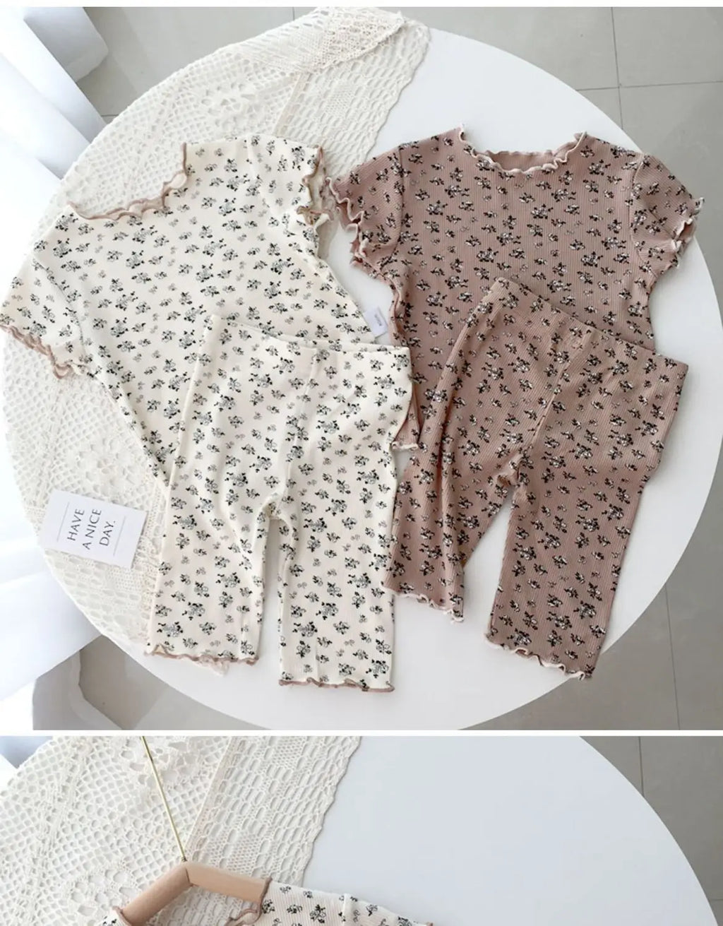 2026 Summer Fashion New Short Sleeve Round Neck Flower Printed T-shirt Top+Pants 2 Piece Set Kids Casual Home Clothes