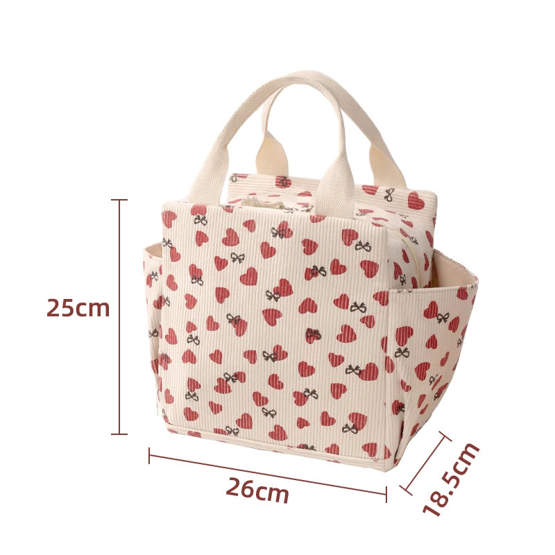 Bolsa de almuerzo de pana con aislamiento térmico, lonchera, bolso de mano, multifuncional, para niños, escuela, enfriador, bolsa de picnic, bolsa de comida
