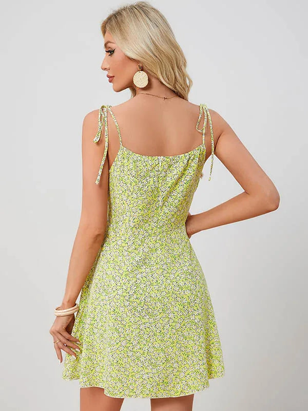 Women's Summer Floral Spaghetti Strap Beach Short Dress Sweet A-Line Mini Dress   Loose   Slimming Casual Skirt
