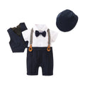 FOCUSNORM 0-24M 3 Colors Baby Boys Gentleman Clothes Sets 3pcs Short Sleeve Patchwork Bow Romper + Vest Coat+ Hat