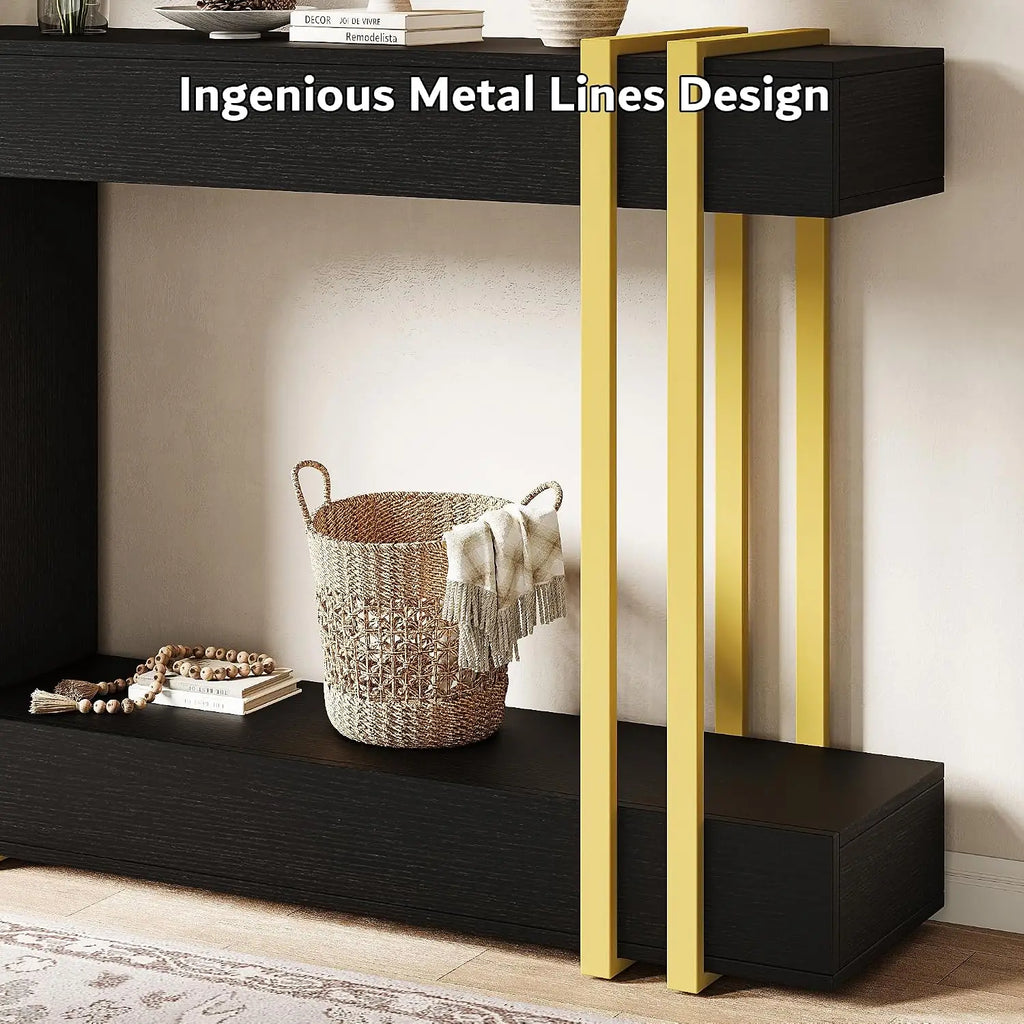42.5-Inch Console Table 2-Tier Wood Entry Table with Storage & Metal Base for Living Room Hallway Foyer, Customized