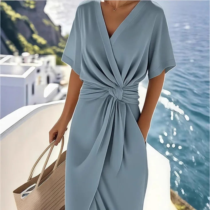 Women Summer Dress Dresses Spring Satin Split Wrap Tie Bodycon Midi Slip Party Evening Matching Set