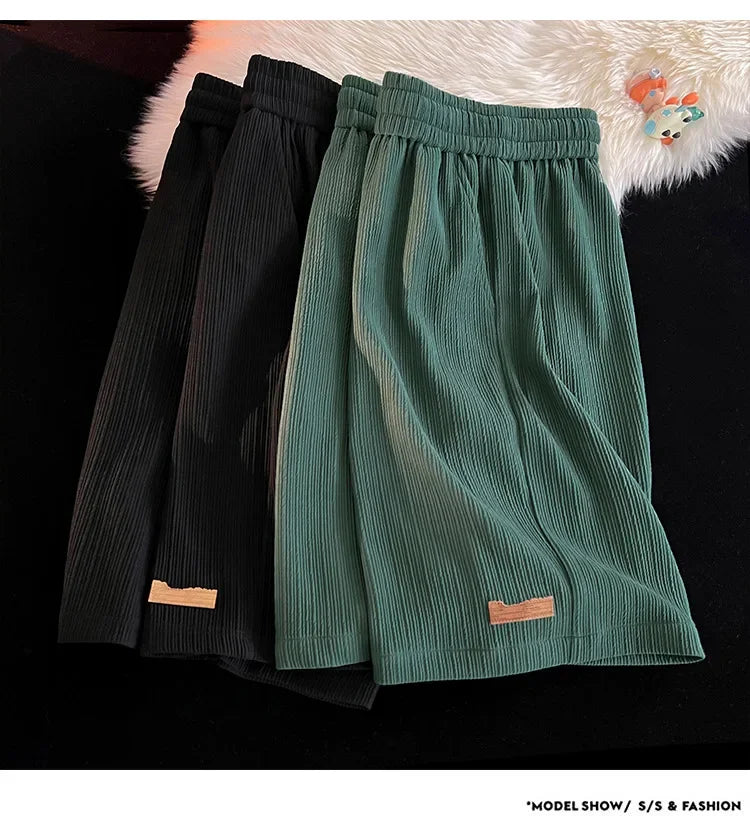 Ice Silk Casual Shorts Unisex Thin American Style Quick Dry Loose Large Size Beach Five-Quarter Pants Summer Lightweight Comfort