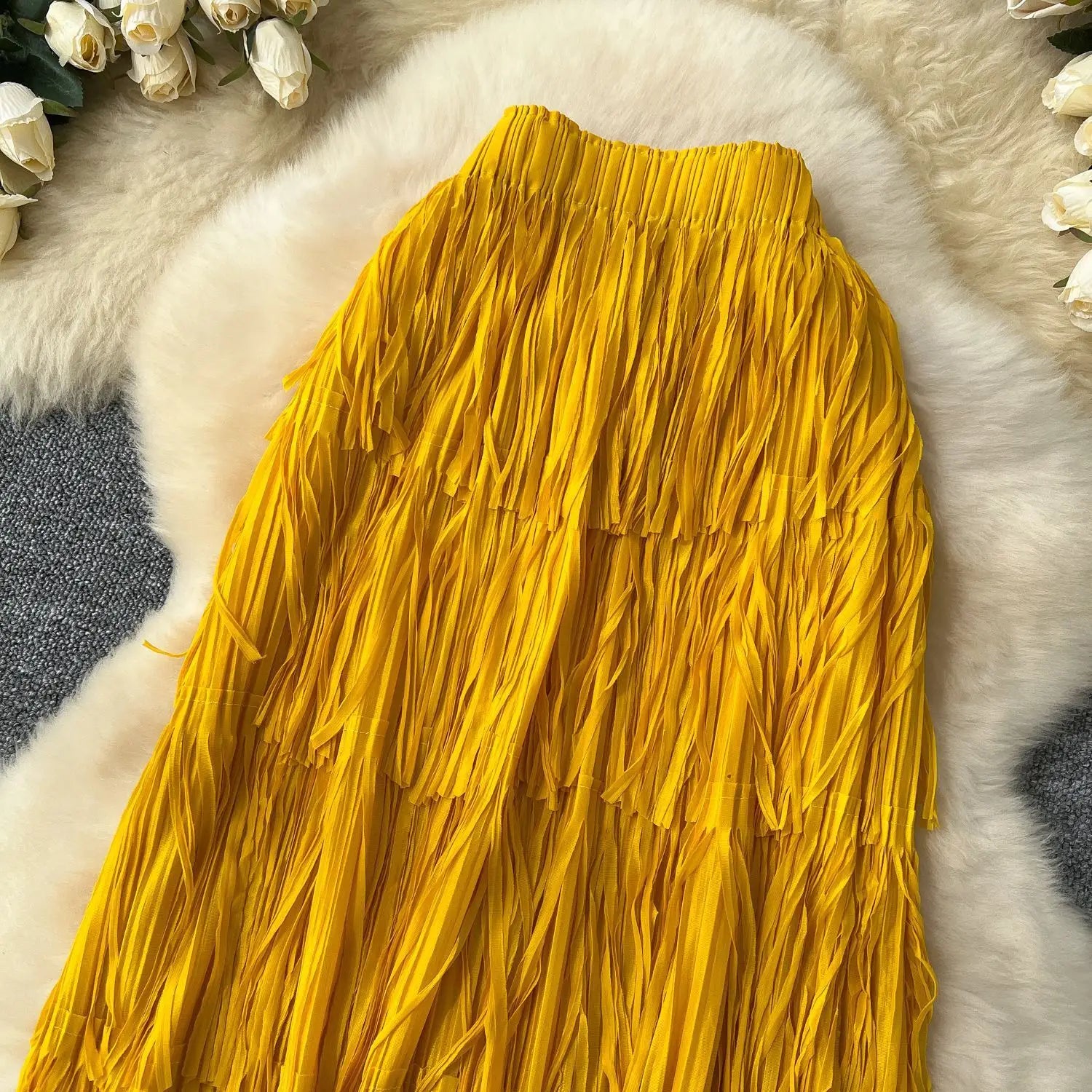New In 2026 Spring Summer Tassel Midi Long Skirt For Women Trendy High Waist Streetwear Casual Skirts