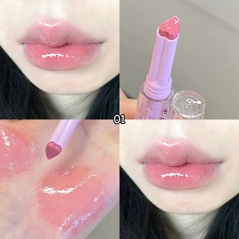 Clear Lip Glaze Jelly Solid Mirror Lipstick Waterproof Love-shaped Watermelon Lip Gloss Fade Lip Lines Moisturising Korea Makeup