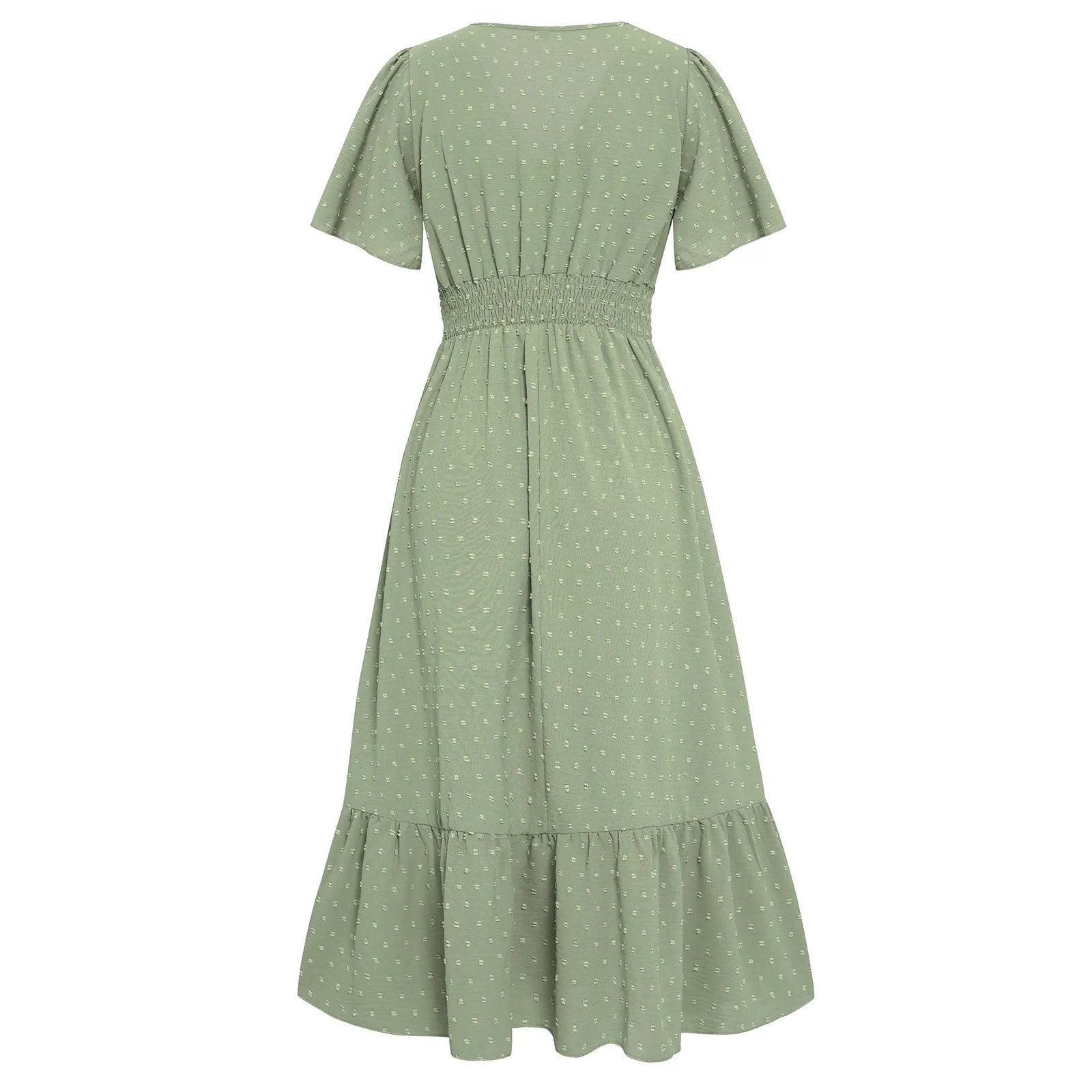 Women V-Neck Ruffle Hem Maxi Dress Solid Short Sleeve Flowy Long Dress Summer Elegant Beach Vacation Party Wedding Guest Outfit
