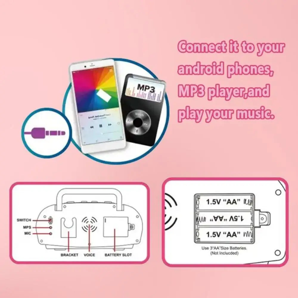 Music Instrument Microphone Karaoke Machine with Light Indoor Outdoor Travel Educational Toy Gifts for Kids Girls Children Toy