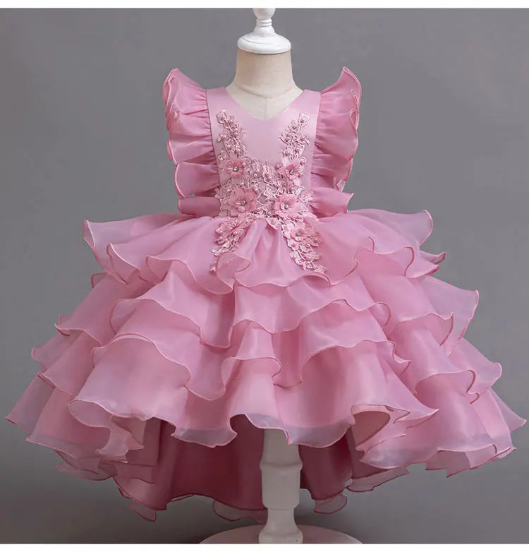 Fashion Flower Girl Dresses for Weddings Lace Mesh Sleevelss Birthday Dress Summer Children Girls Party Dress 2-12 Years