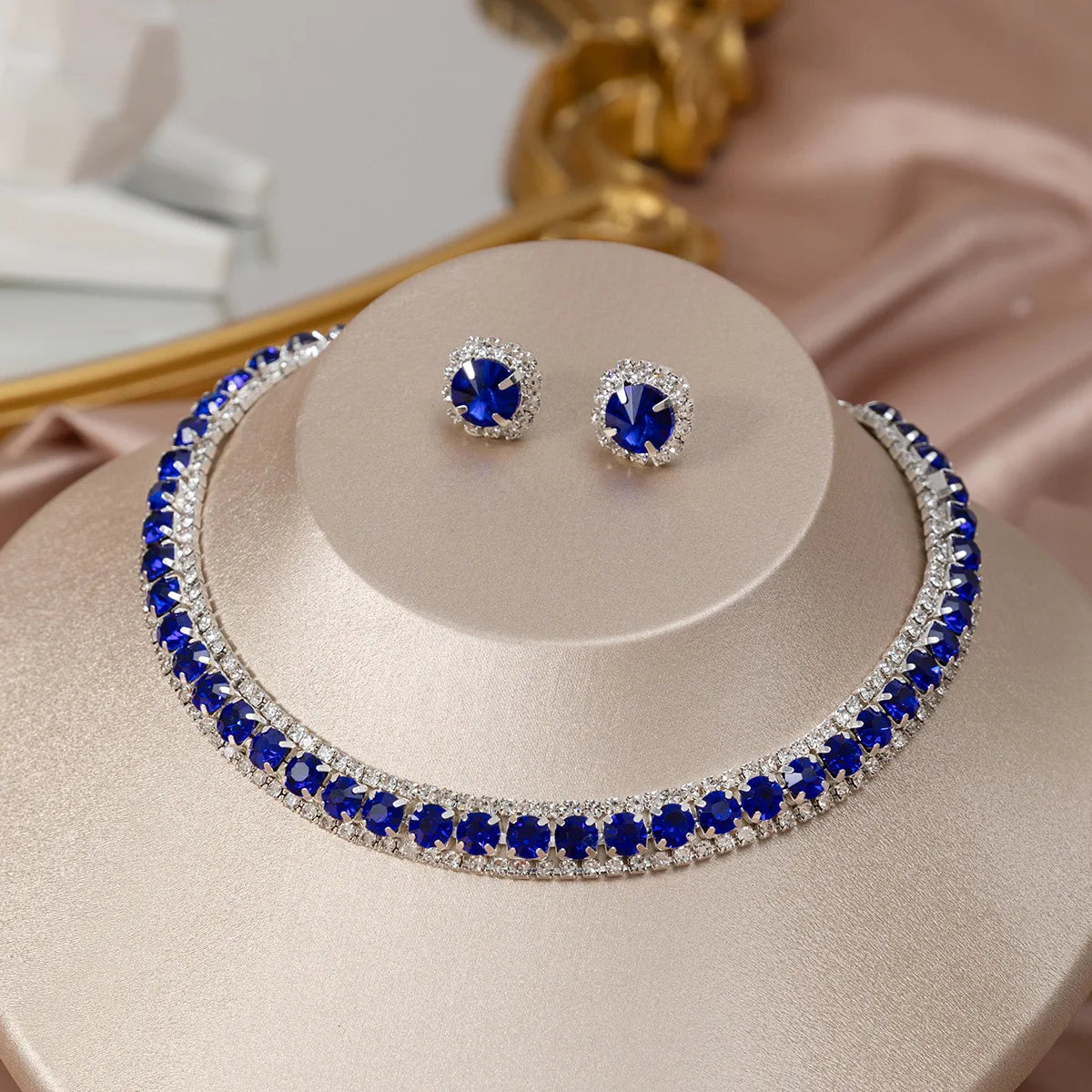 Women'S'S Rhinestone Decorated Necklace & Earringstrendy Jewelry Set Fashionable Accessories For & Daily Clothing Decor