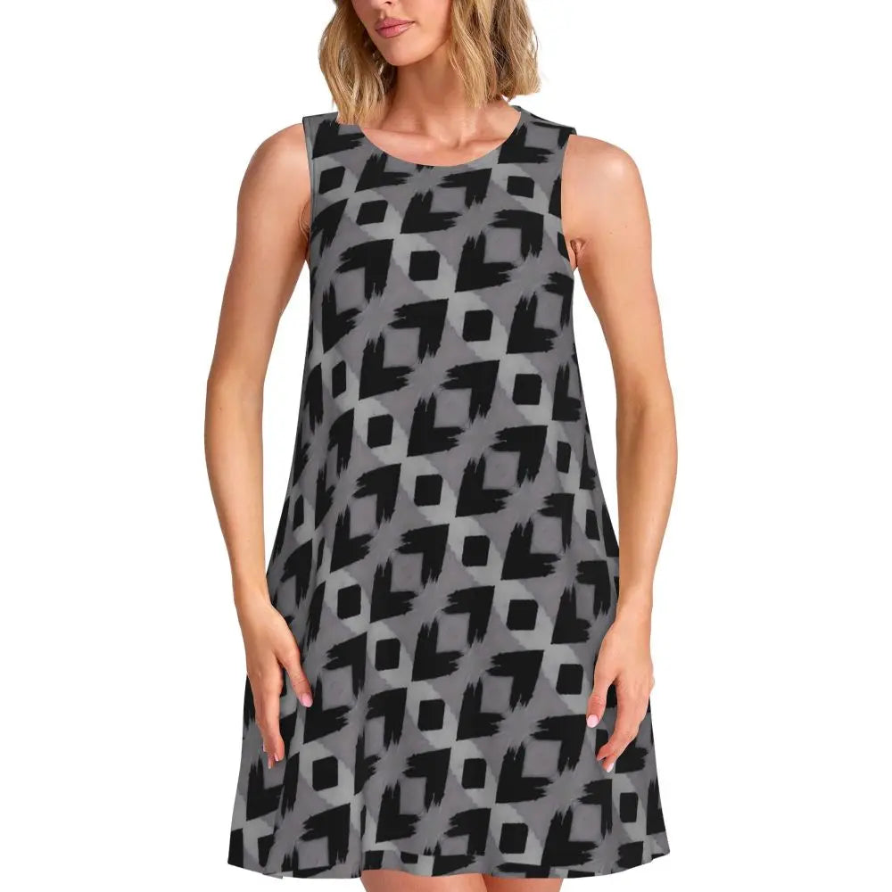 Purple Paint Brush Dress Abstract Art Elegant Dresses Women Sleeveless Aesthetic Tank Dress Summer Graphic Oversized Vestidos