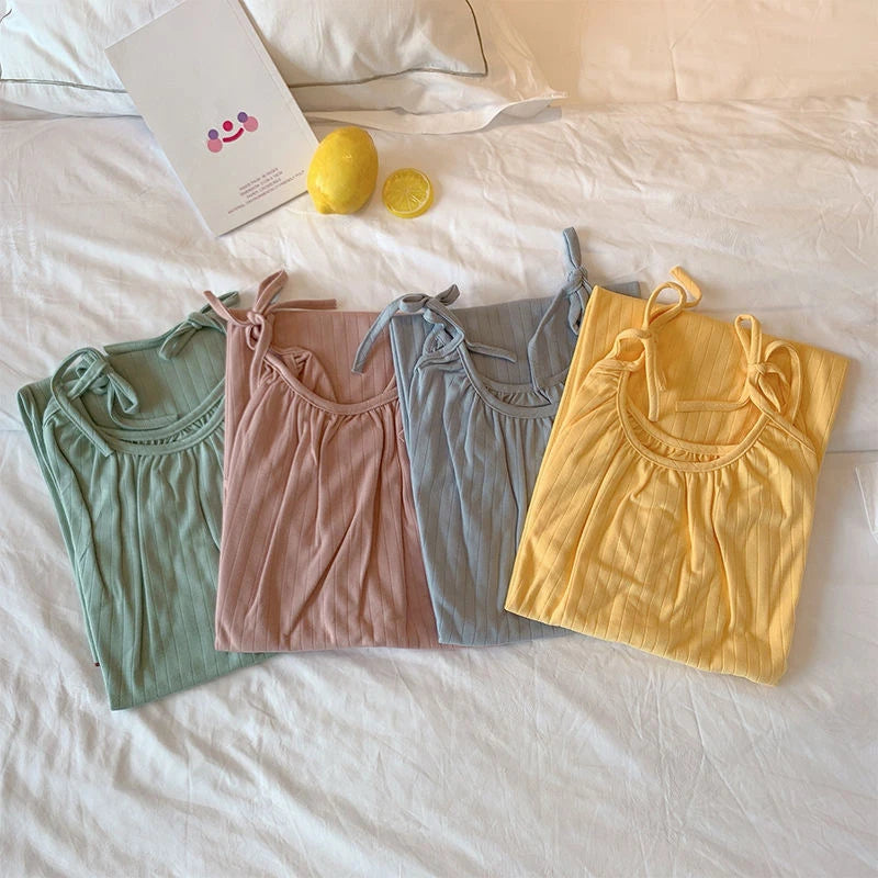 Korean Style Ladies Lovely Summer Sleeveless Strap Sleepwear Woman Night Dress Sleeping Nightgown Home Clothes