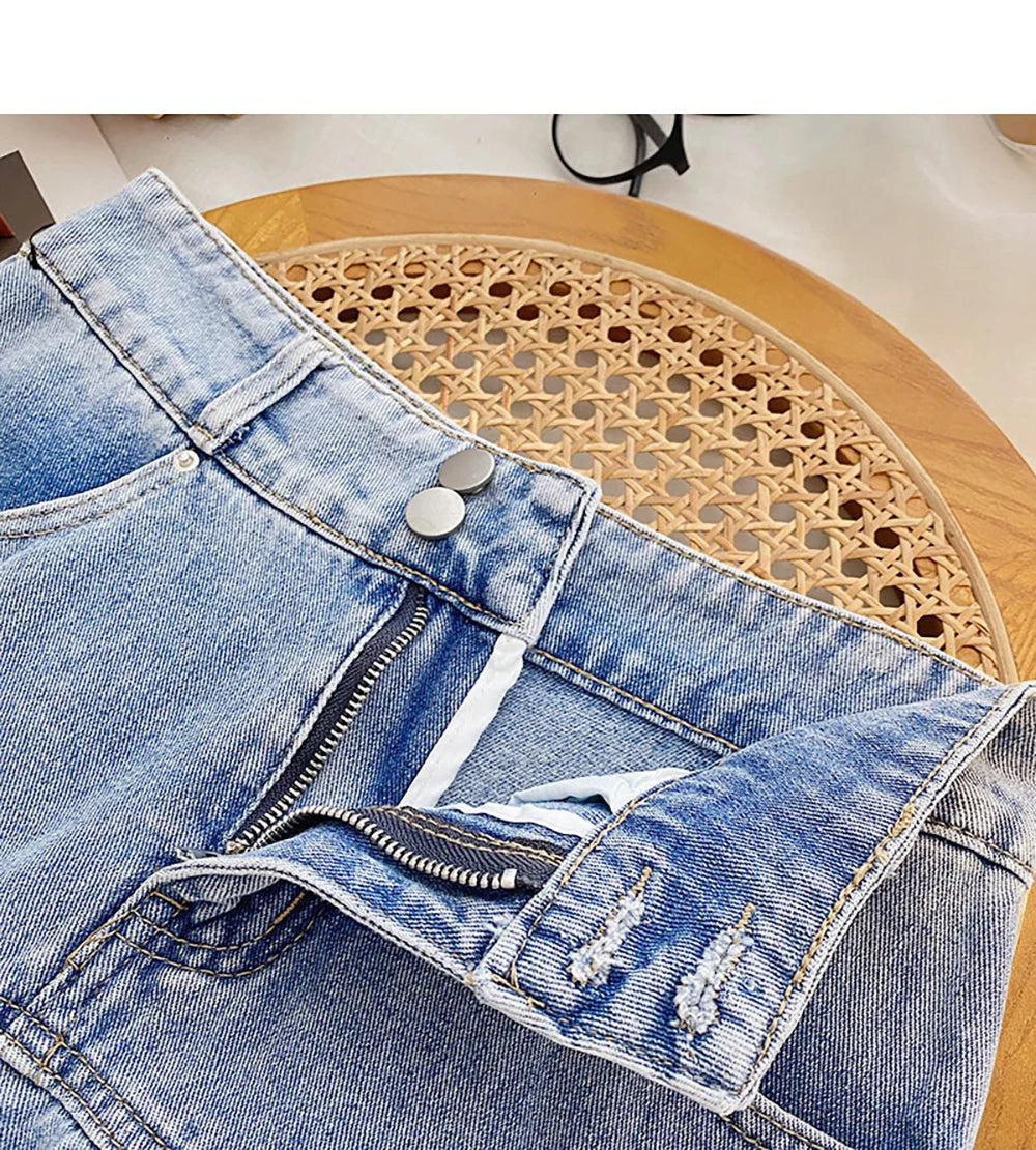 Women Pleated Denim Mini Skirt Summer High Waist Double Button Slim A-Line Skirts with Safety Shorts Y2K Style Party Wear Skirt