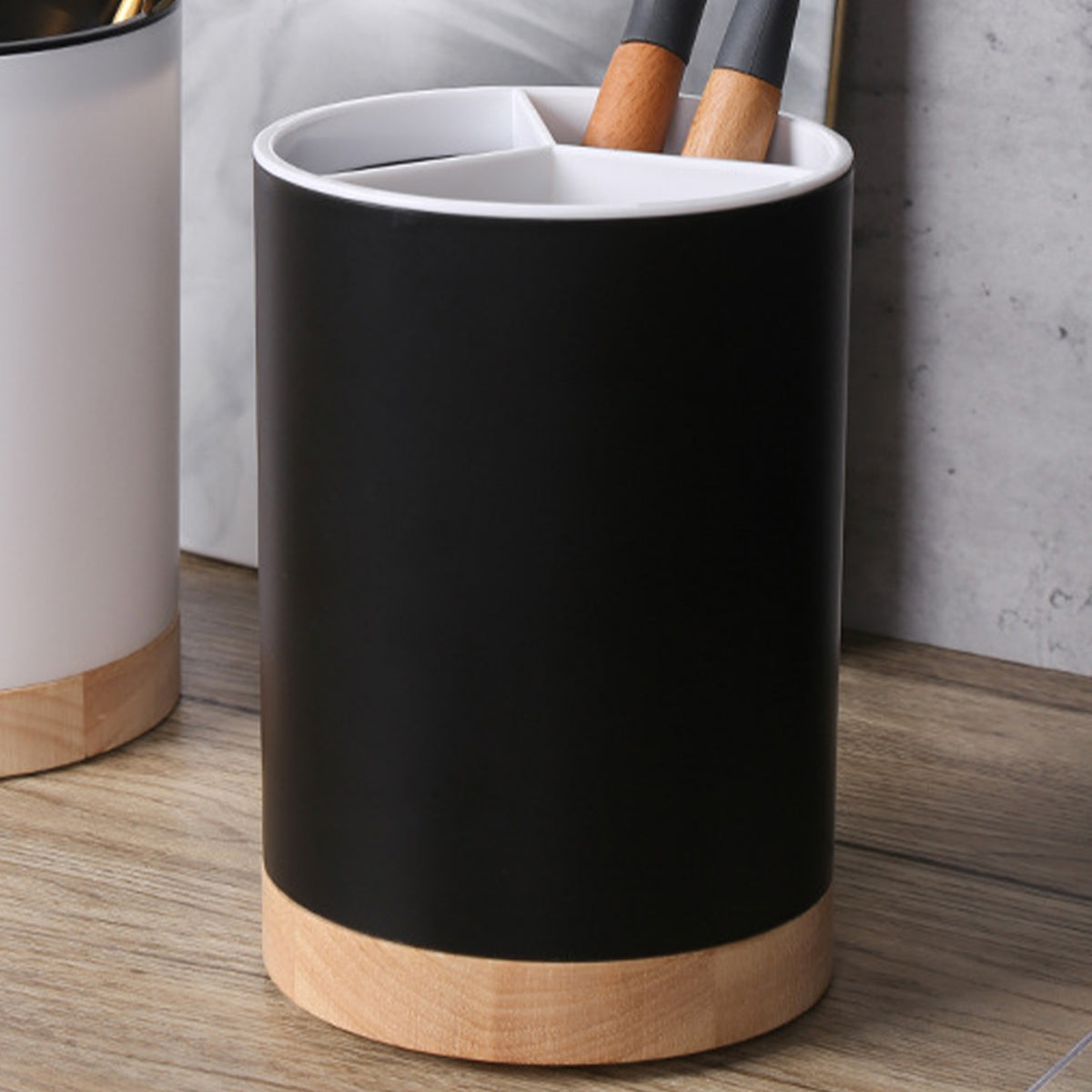 Cubo de almacenamiento de vajilla de cocina, soporte para utensilios, escurridor de cubiertos, estante de almacenamiento de palillos y cucharas de plástico, desmontable con 3 divisiones
