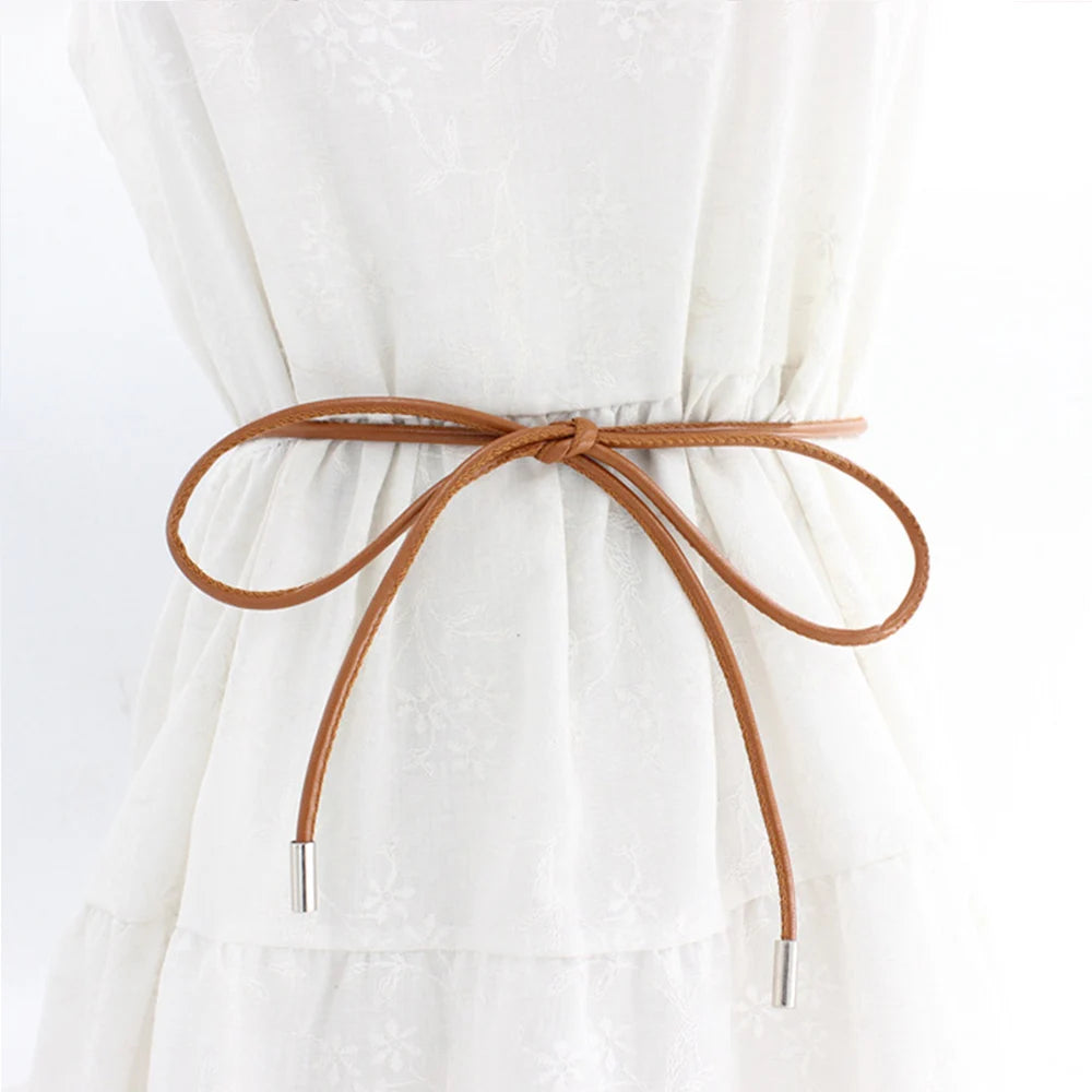 New Round Leather Rope Dresses Coat Decoration String Waist Belt For Women'S Solid Fashion Long Waist Chain Vintage Waistband