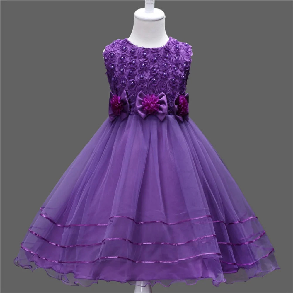 1-9Y Kids Princess Style Girls Dress Mesh Skirt Puffy Children Sleeveless Vest Wedding Party Ceremony Flower Girl Outfit Elegant