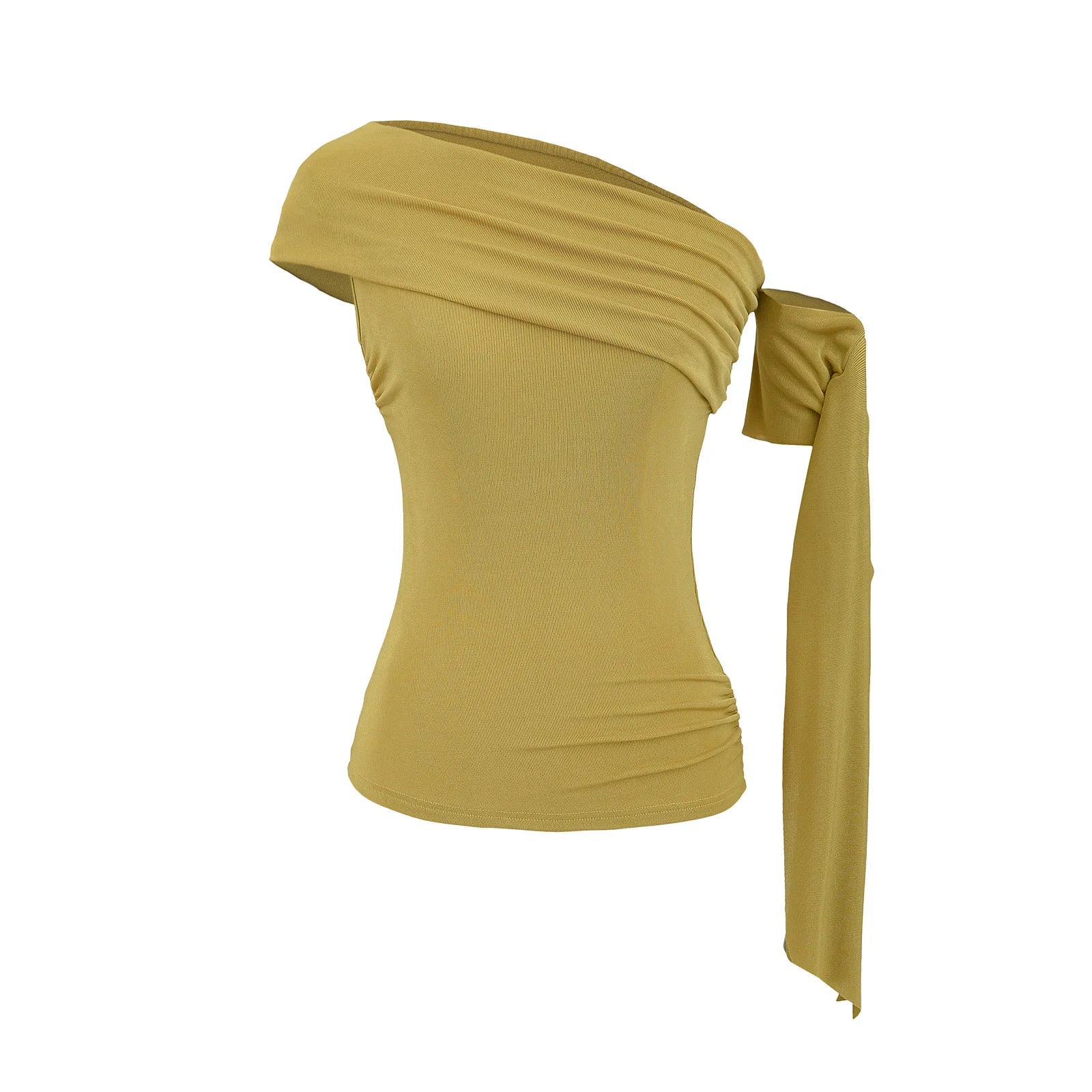 Sexy Pure Desire Short Sleeve T-Shirt Women's Spicy Girl Sash One Shoulder Tube Top Short Length Slim Fit Casual Noble