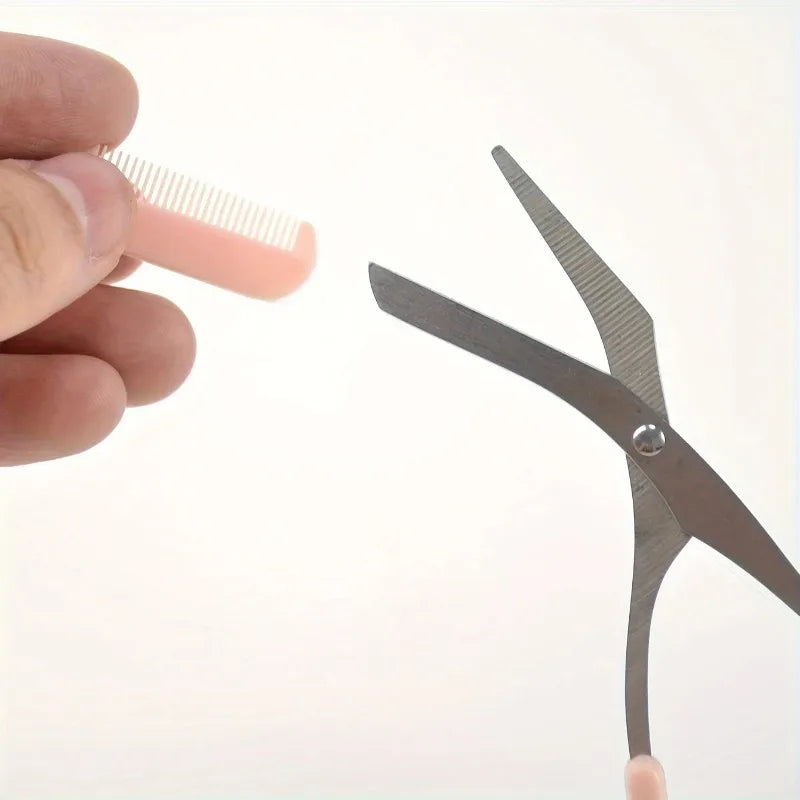 1 Pcs Pink Eyebrow Trimming Scissors with Built-in Comb - Stainless Steel, Precise Grooming Tool, Creating Perfect Eyebrows